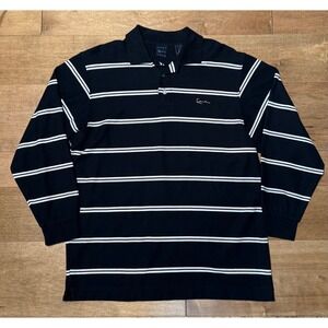 Karl Kani Gold Striped Black Long Sleeve Polo Shirt Mens Large Y2K VTG Hip Hop